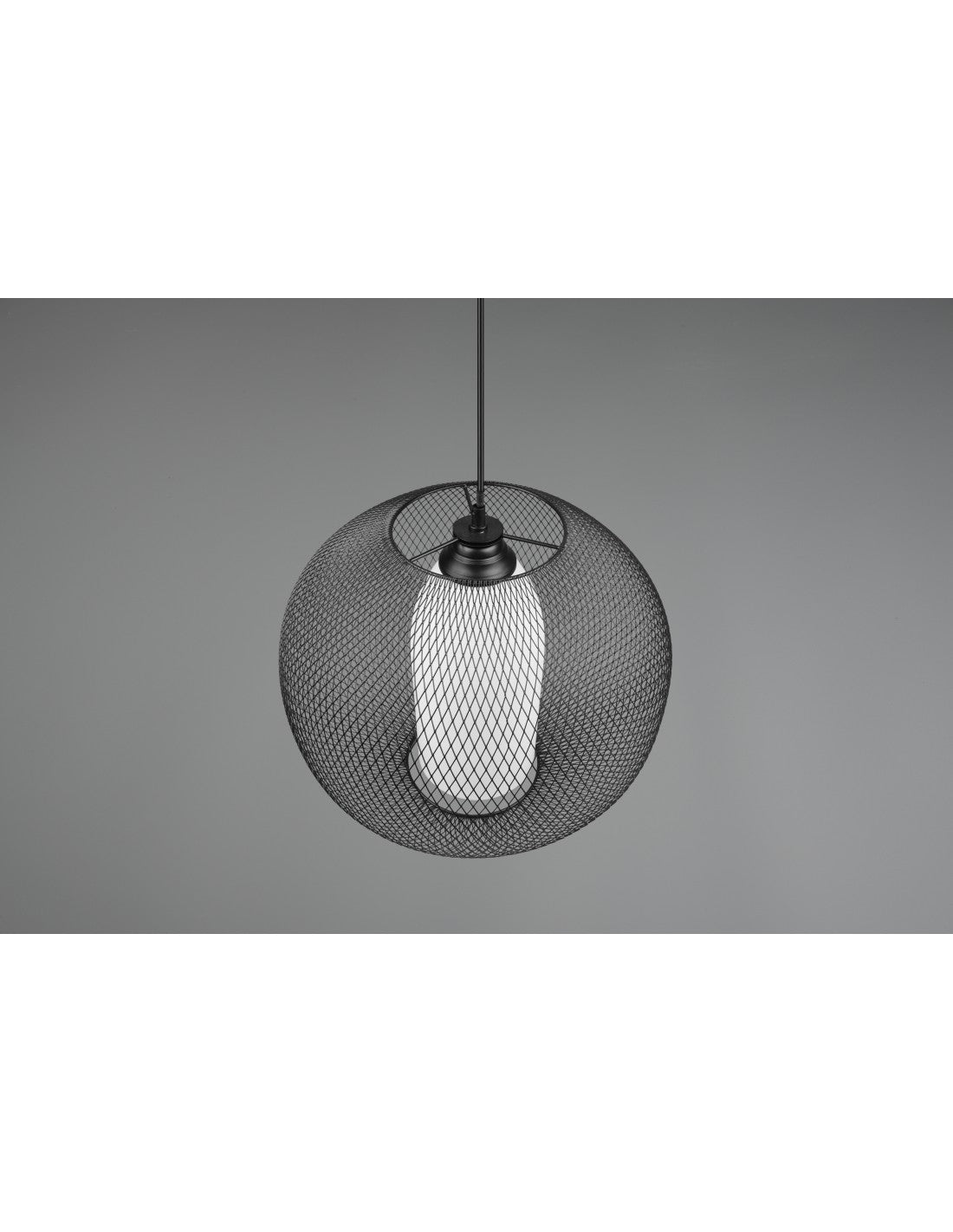 Hängender Kronleuchter-Diffusor, runder schwarzer Metallkäfig mit Opalglasdraht, Trio-Beleuchtung