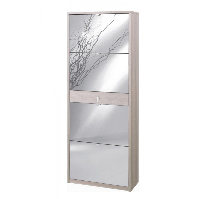 Schuhregal vier Spiegeltüren eine Schublade Light Elm 63x29x h164 cm