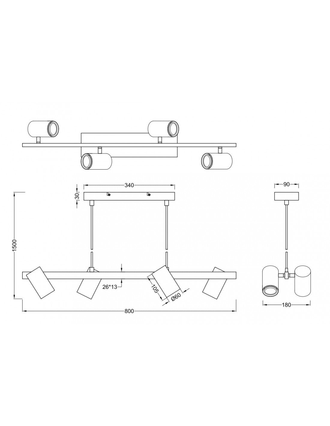 Suspension 4 Faretti Spot GU10 Orientable Marley Nichel Trio Lighting