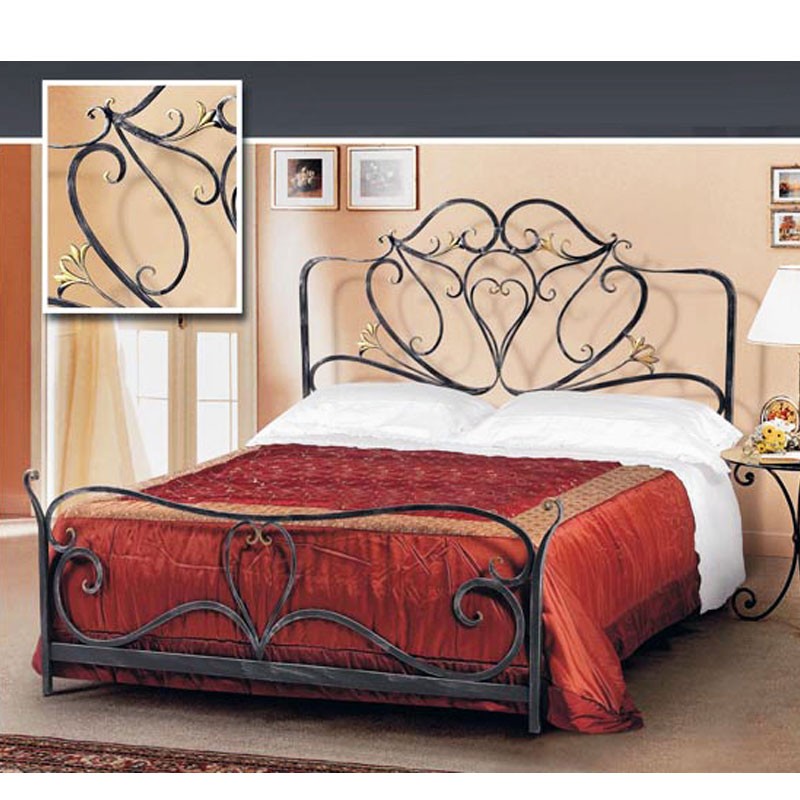 Doppelbett aus anthrazitfarbenem Schmiedeeisen 172x202xH.140 cm