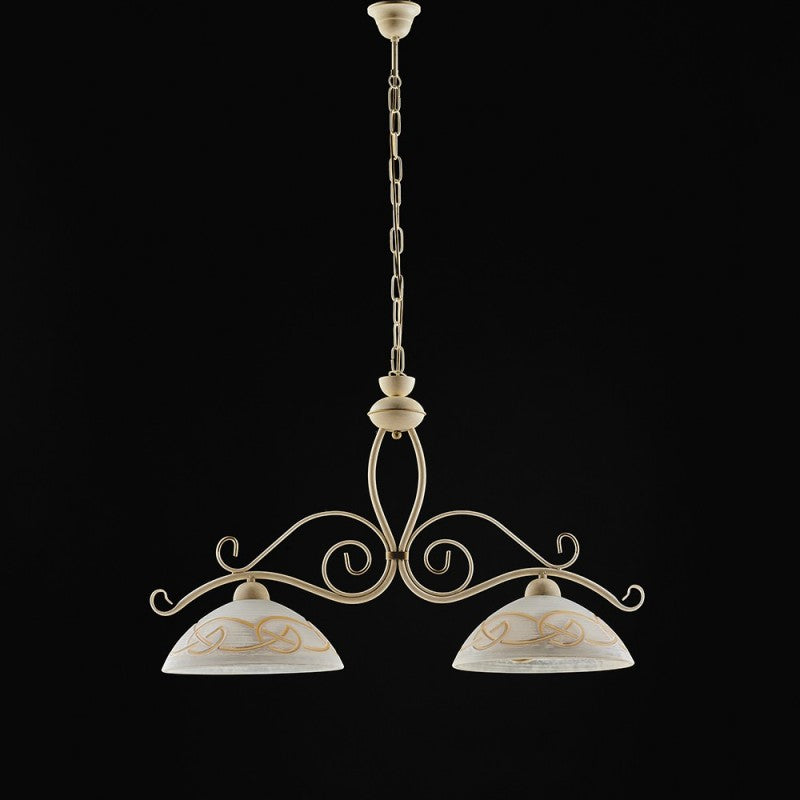 Elfenbeinfarbener Decape-Kronleuchter aus Eisen mit Gold-Finish, zwei Lichter, 81 x H50 cm