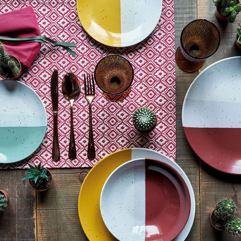 Tafelservice 18-teilig, mehrschichtig, Steinzeug, mehrfarbig