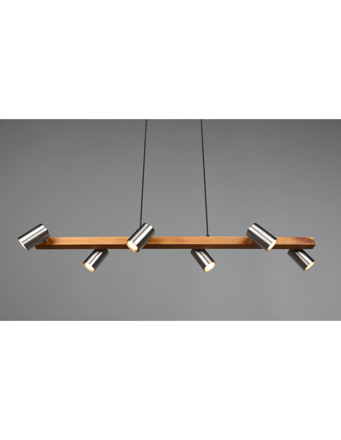 Inselaufhängung aus Holz mit 6 verstellbaren zylindrischen Nickelspots Marley Trio Lighting