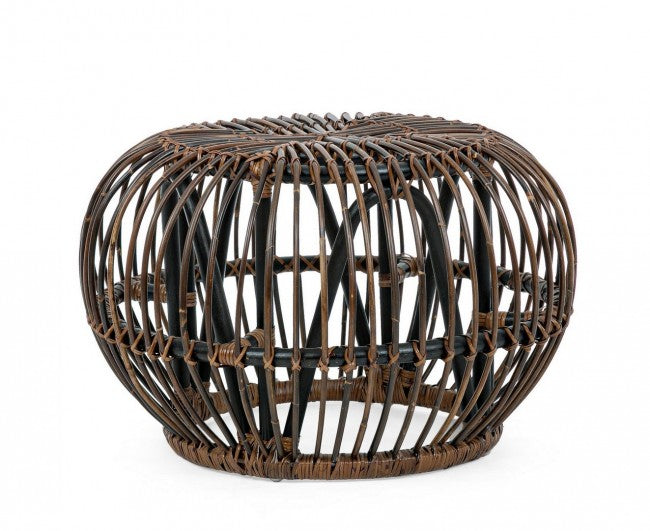 DORADAL Brauner Outdoor-Pouf-Couchtisch aus Rattan, Durchmesser 65 x H44 cm