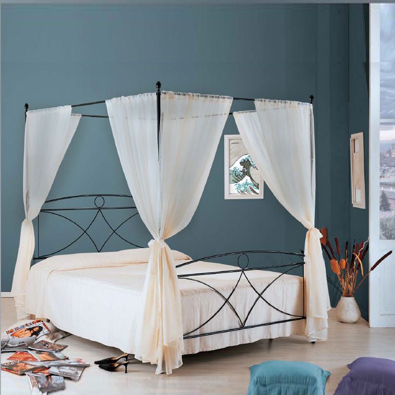 ALICE Doppelbett aus schwarzem Eisen mit Baldachin, 166 x 208 x 210 cm