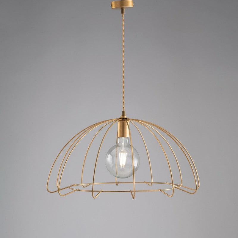 Industrieller Hängeleuchter aus goldfarbenem Eisen, einflammig, 55 x 30 cm
