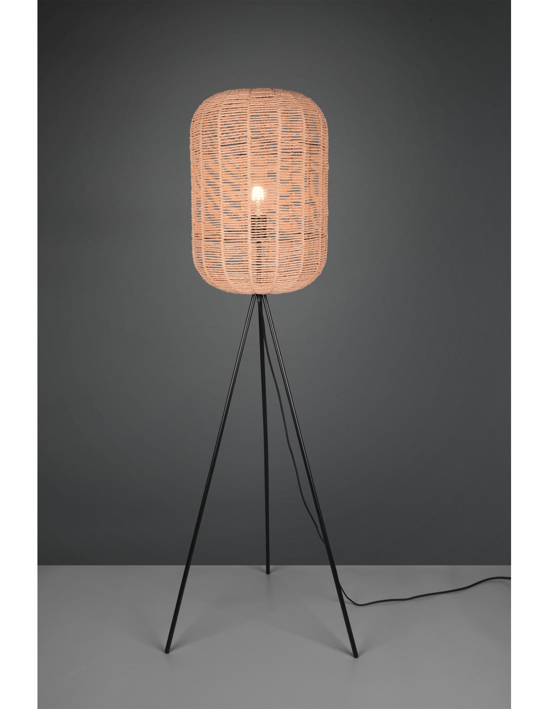 Vintage Stehlampe Runa Stativ Sisal Diffusor Braun Trio Beleuchtung