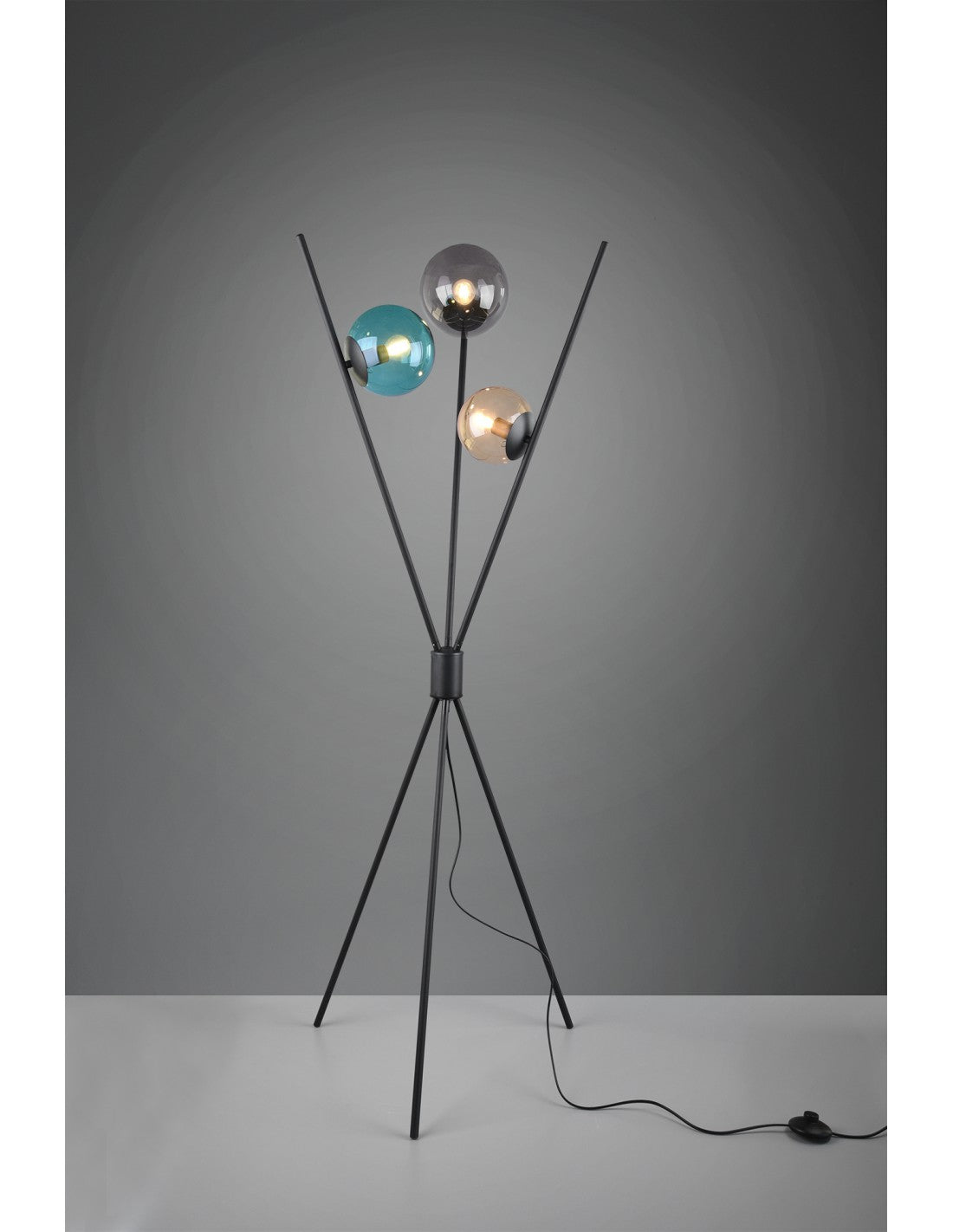 Moderne Piantana Treppman Black 3 Vetro Multicolor Lance Trio Lighting