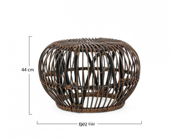 DORADAL Brauner Outdoor-Pouf-Couchtisch aus Rattan, Durchmesser 65 x H44 cm