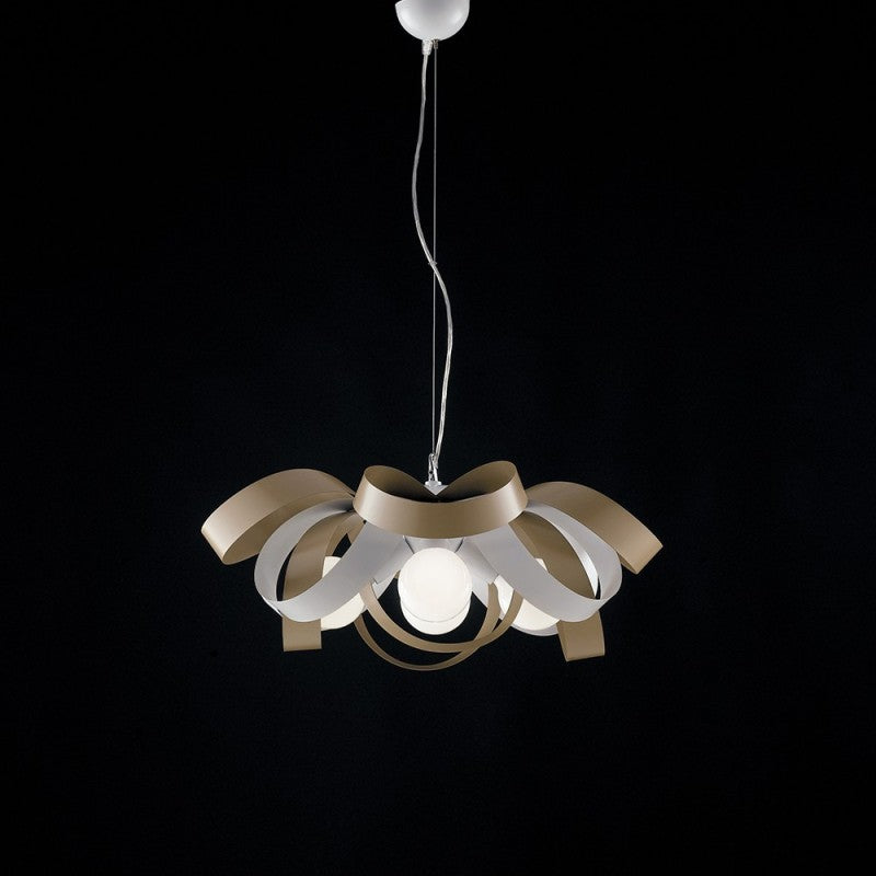 Hängeleuchter aus weißem, taubengrauem Eisen mit vier Lichtern, 66 x 28 cm