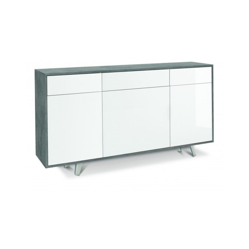 Sideboard drei Türen drei Schubladen Beton Glossy White 164x41x h92 cm