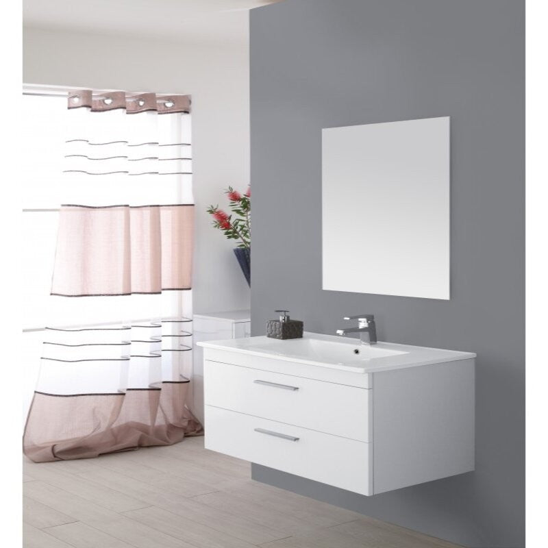 Weiße hängende Badezimmerkomposition mit zwei Schubladen 81x47,5x h51 cm