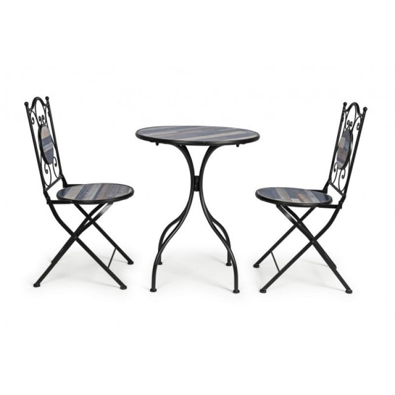 Gartenset aus Tisch und 2 Stühlen mit Huston-Keramikdekorationen
