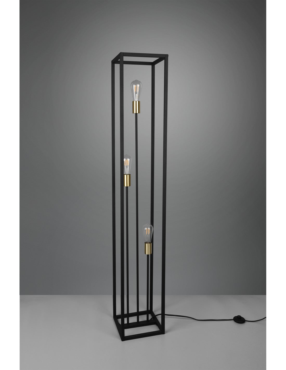 Stehlampe für Wohnzimmer, 3 Lichter, schwarzes Metallgestell, Vito Trio Lighting