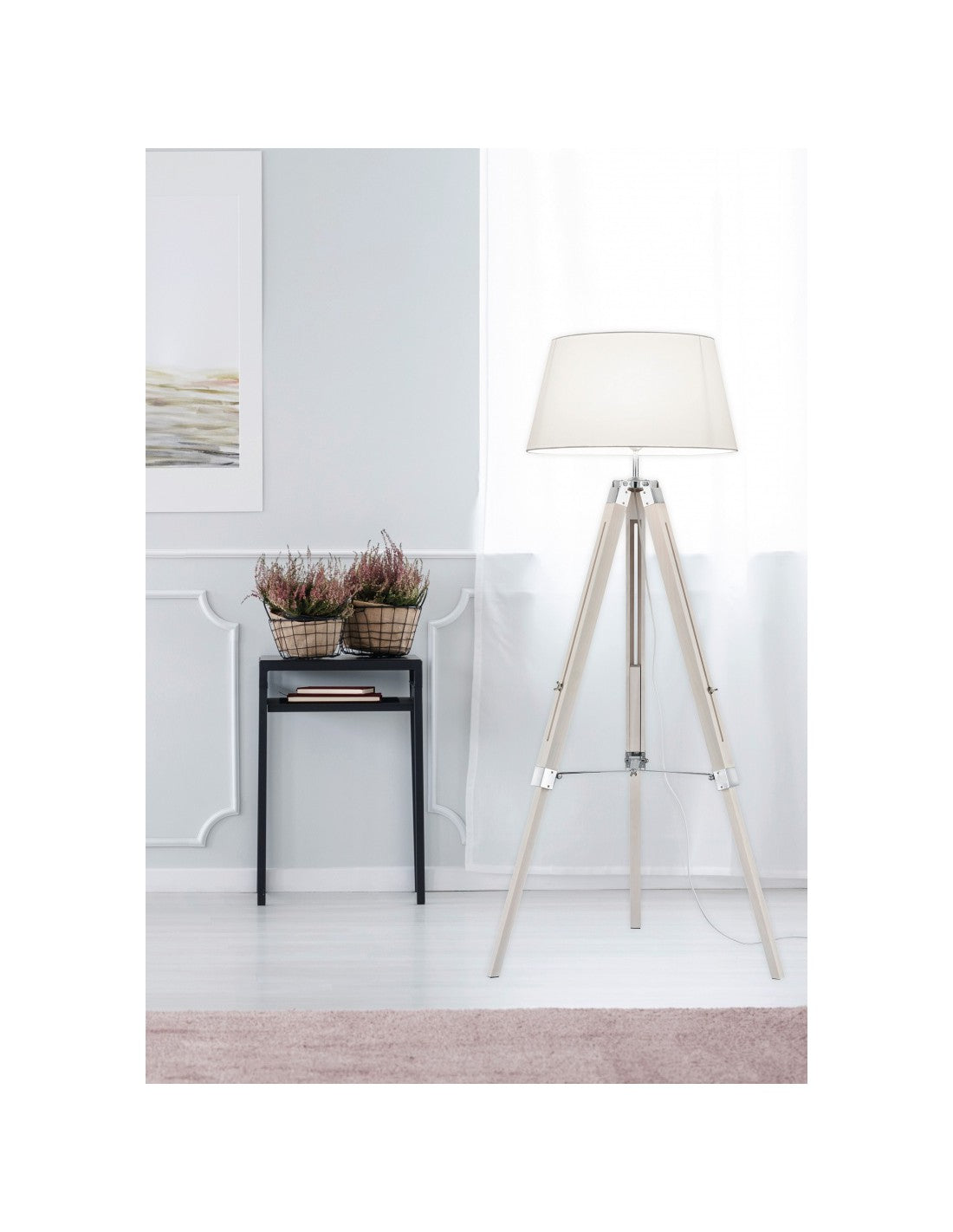 Moderne Moma Treppen Little Tessuto Bianco Tripod H143 cm Trio Lighting