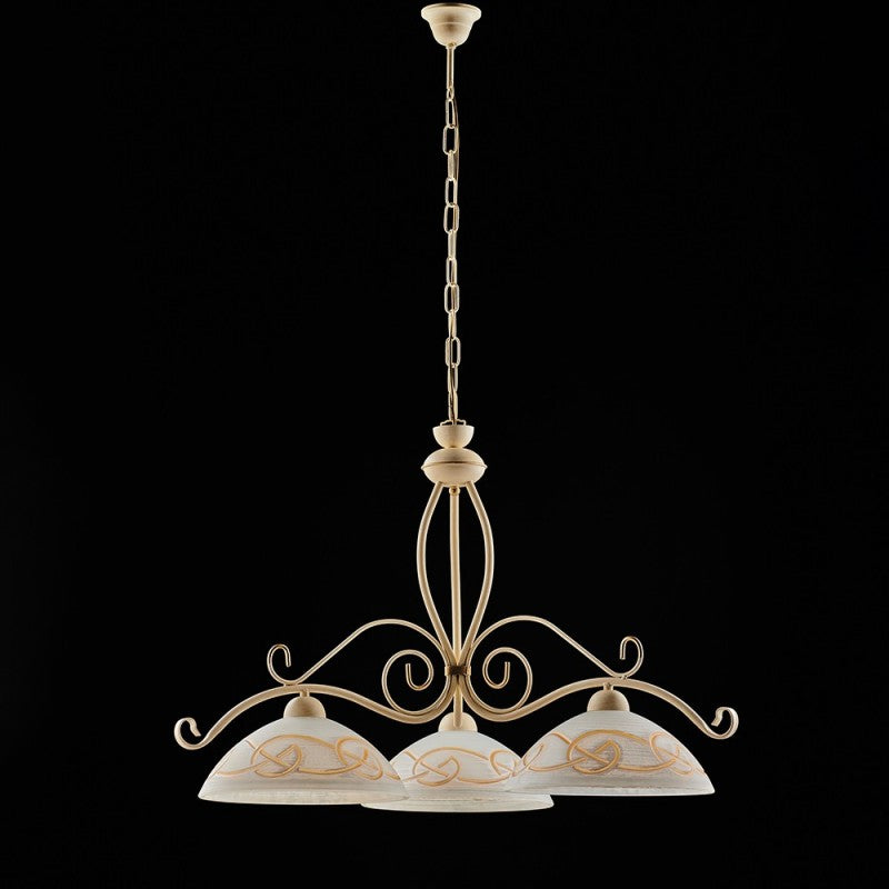 Kronleuchter Eisen Elfenbein Decape Finish Gold drei Leuchten 71x h56 cm