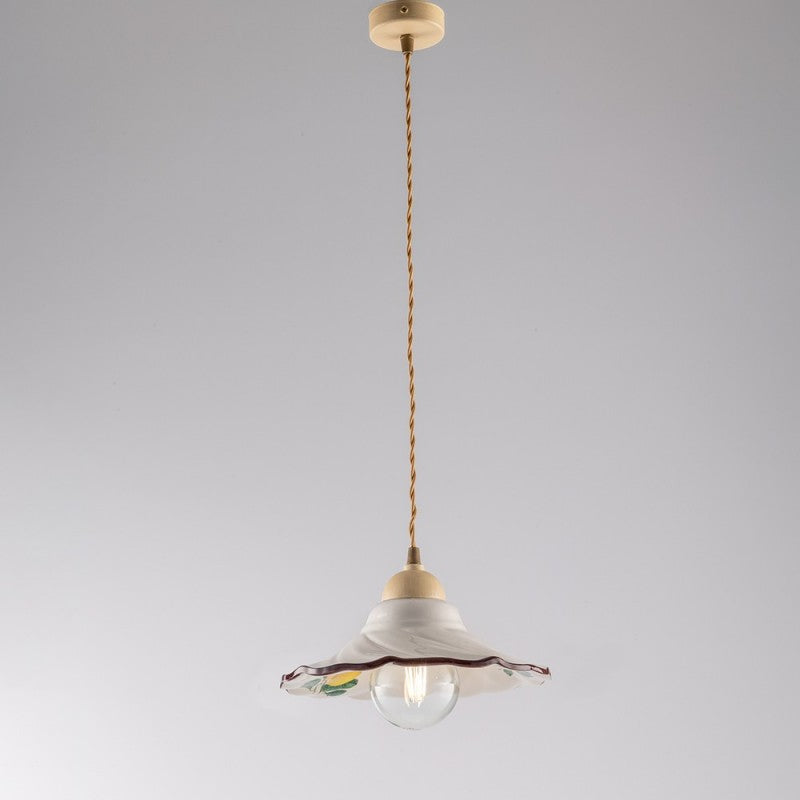 Hohler Kronleuchter aus braunem Decape-Stoff mit einem hellen Keramiklampenschirm 30x h15 cm