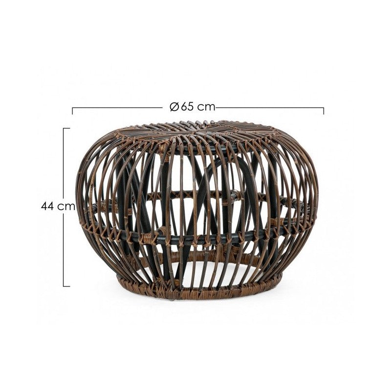 DORADAL Brauner Outdoor-Pouf-Couchtisch aus Rattan, Durchmesser 65 x H44 cm