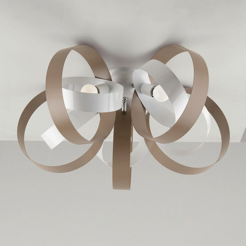 Moderne Plafonin in Eisen fünf Leuchten Bianco Tortora 58x h26 cm