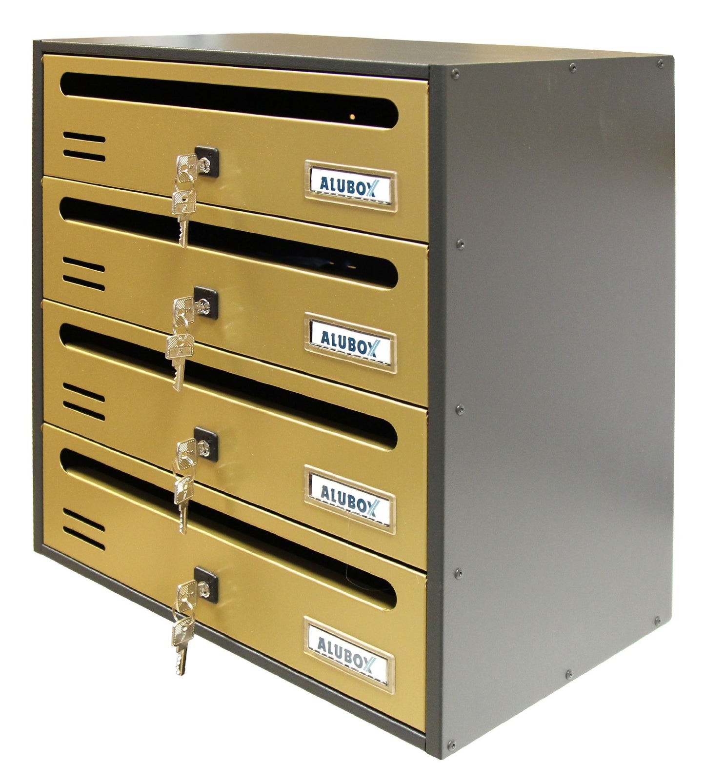 Goldfarbener 4-Sitzer-Briefkasten