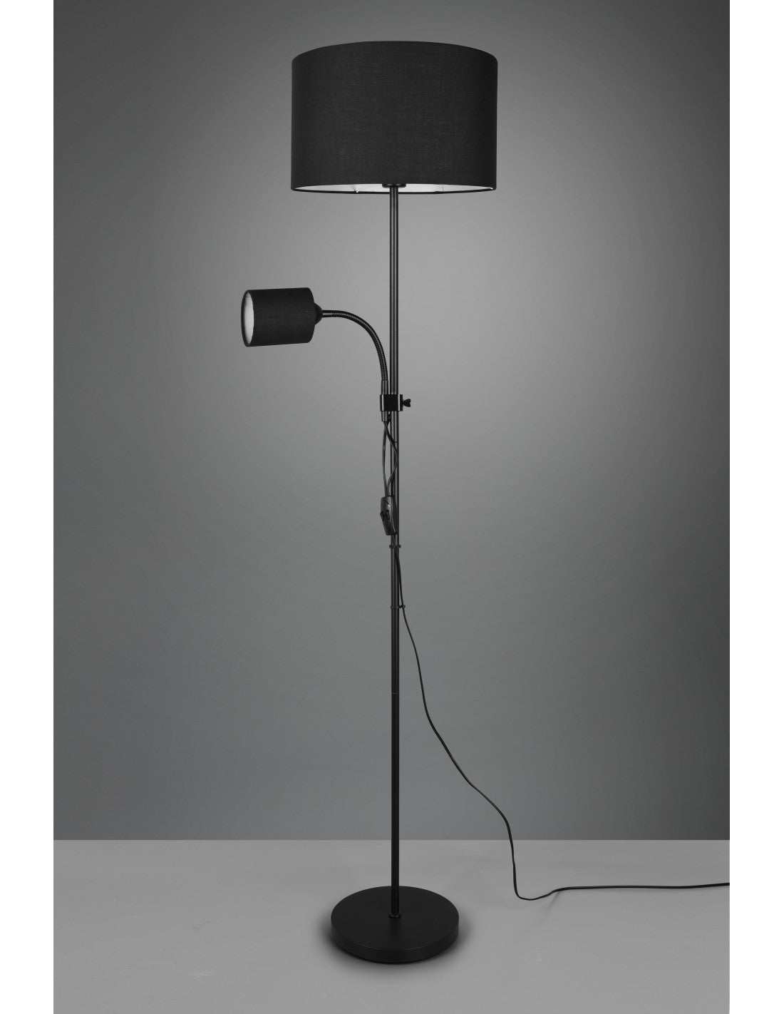 Owen Stehleuchte 1xE27+Spot Schwarz und Stofflampenschirm L36 cm Trio Lighting