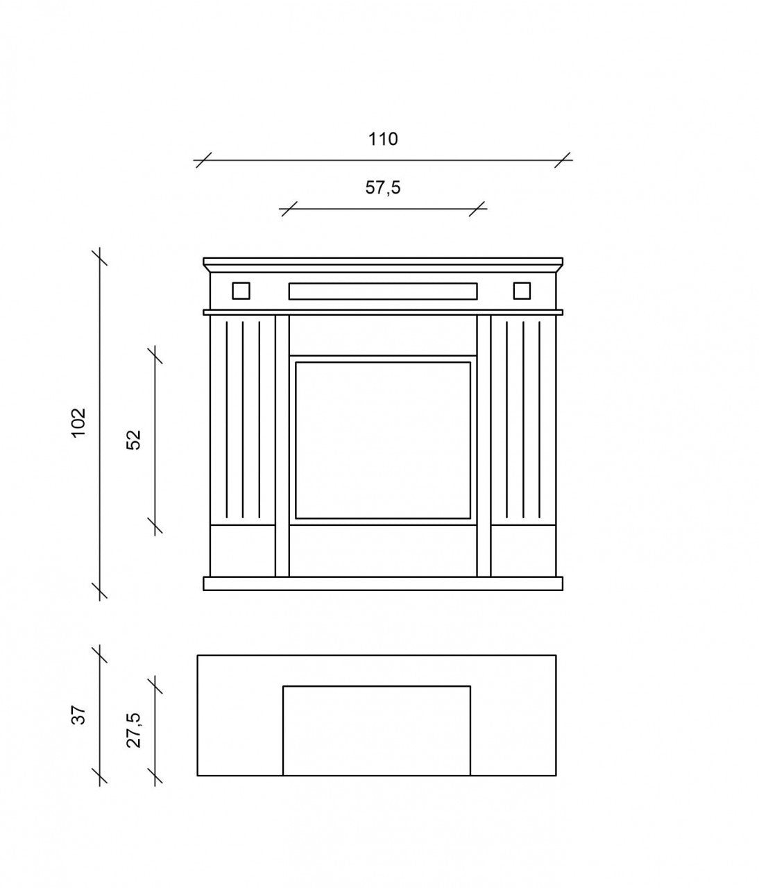 Biocamindesign von weißem Bioethanol-Boden, 102 x 37 x h 110