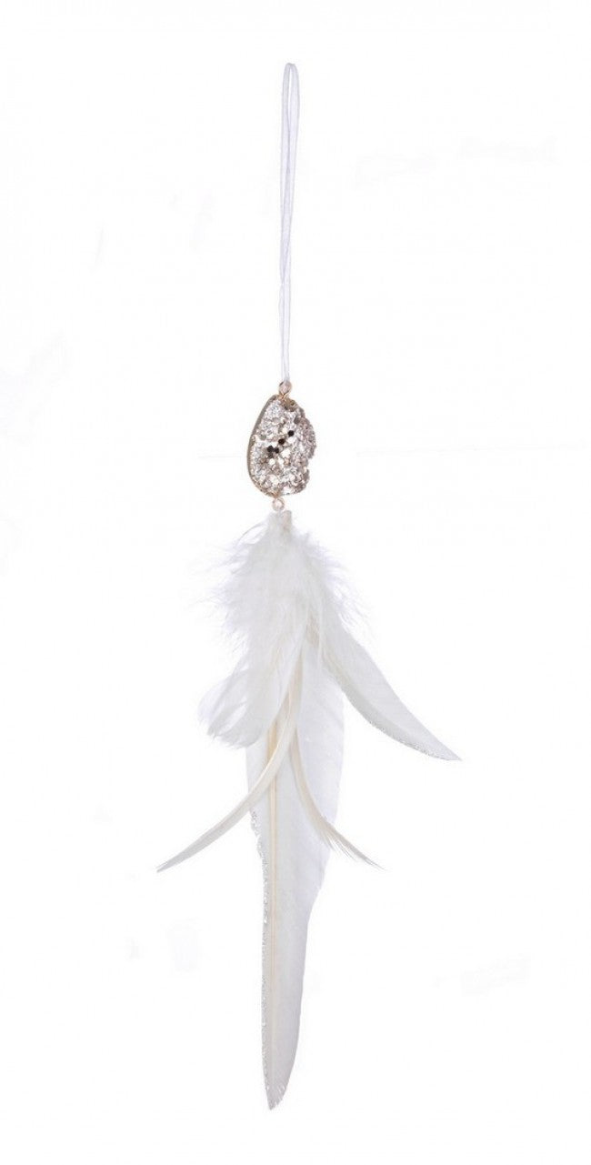 4x Anhänger weiße Federn H25