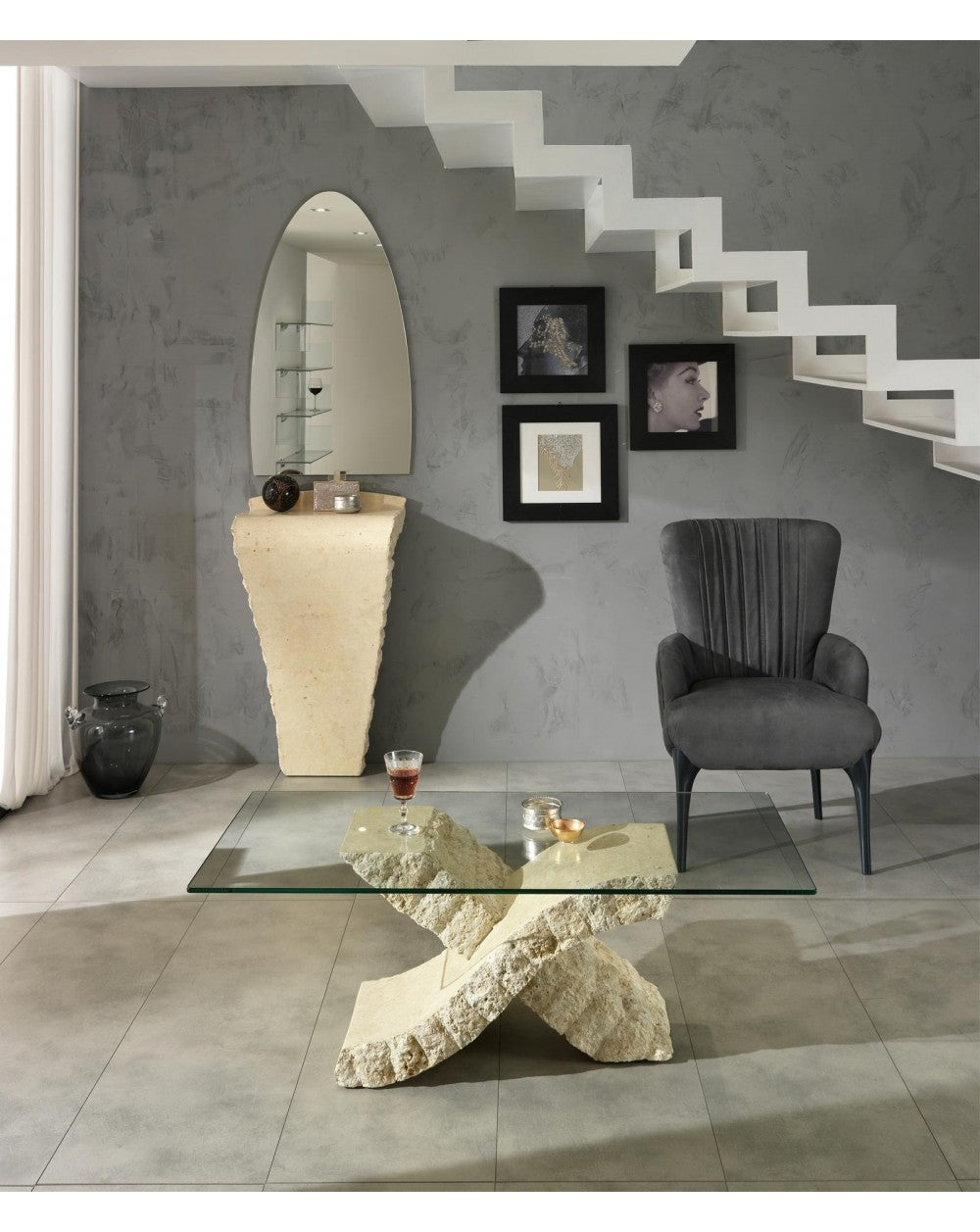 Transparent-beiger Couchtisch 70 cm x 120 cm H. 40 cm