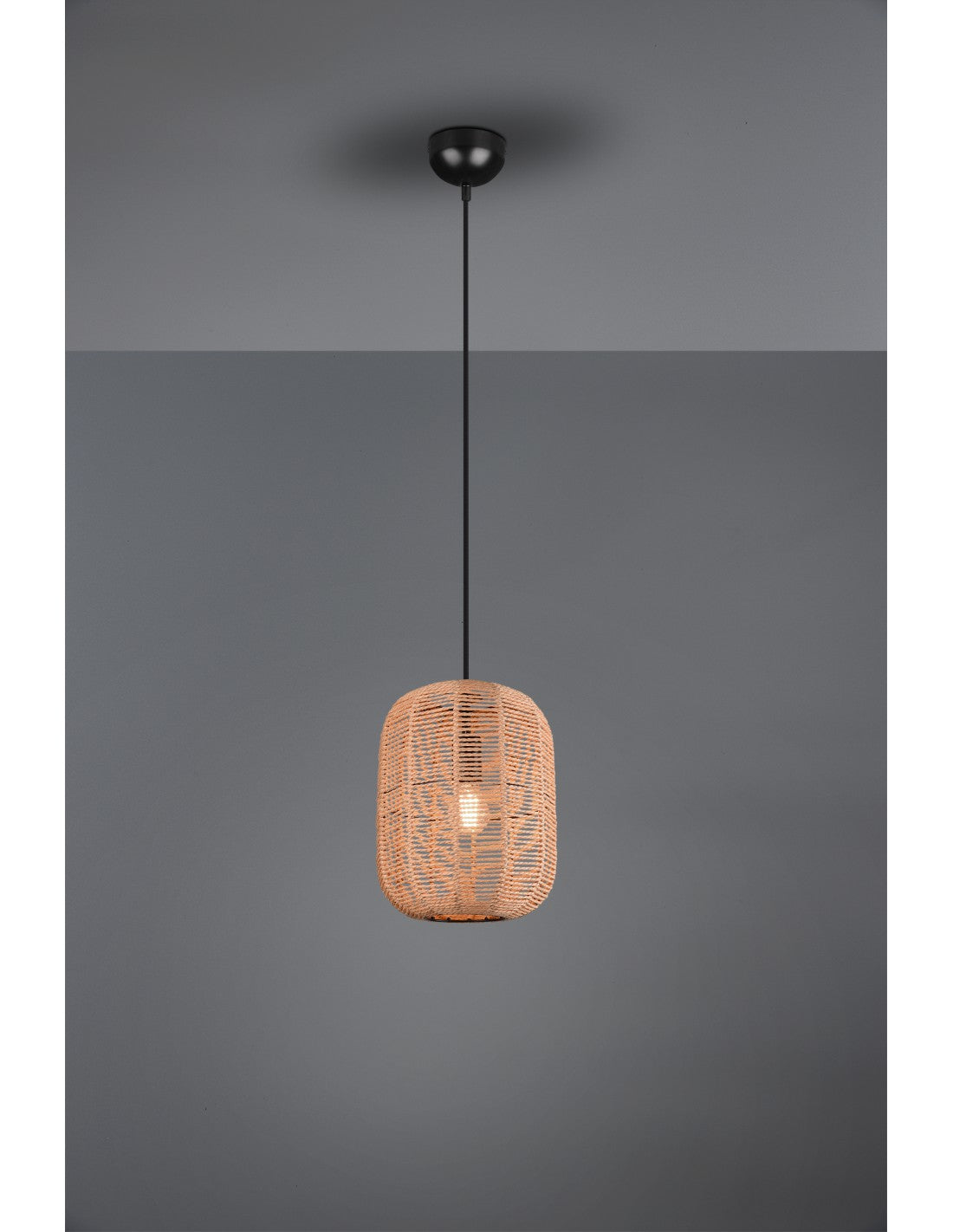 Runa schwarze Aufhängung und brauner Sisal-Diffusor Ø25 cm Trio-Beleuchtung