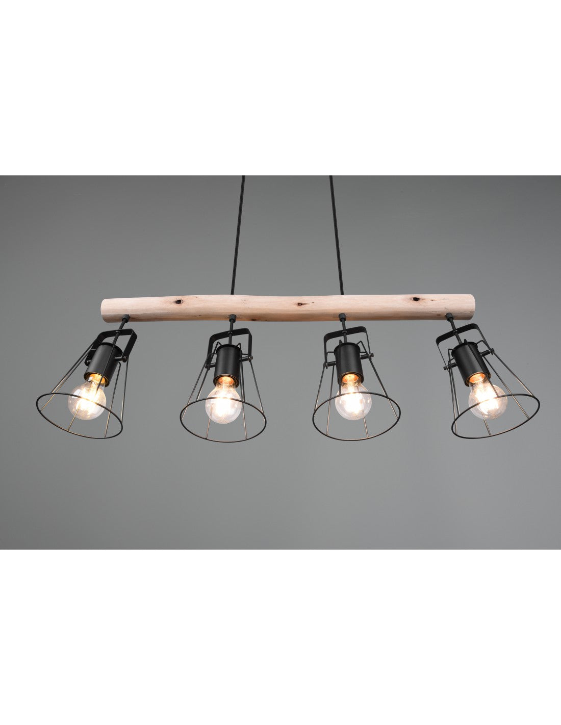 Suspension Wooden Bar 4 Lights Jaipur Industrial Vintage Black And Wood Trio Lighting