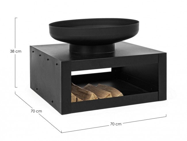 Kohlenbecken mit schwarzer Holzhalterung Efesto Gartenmöbel