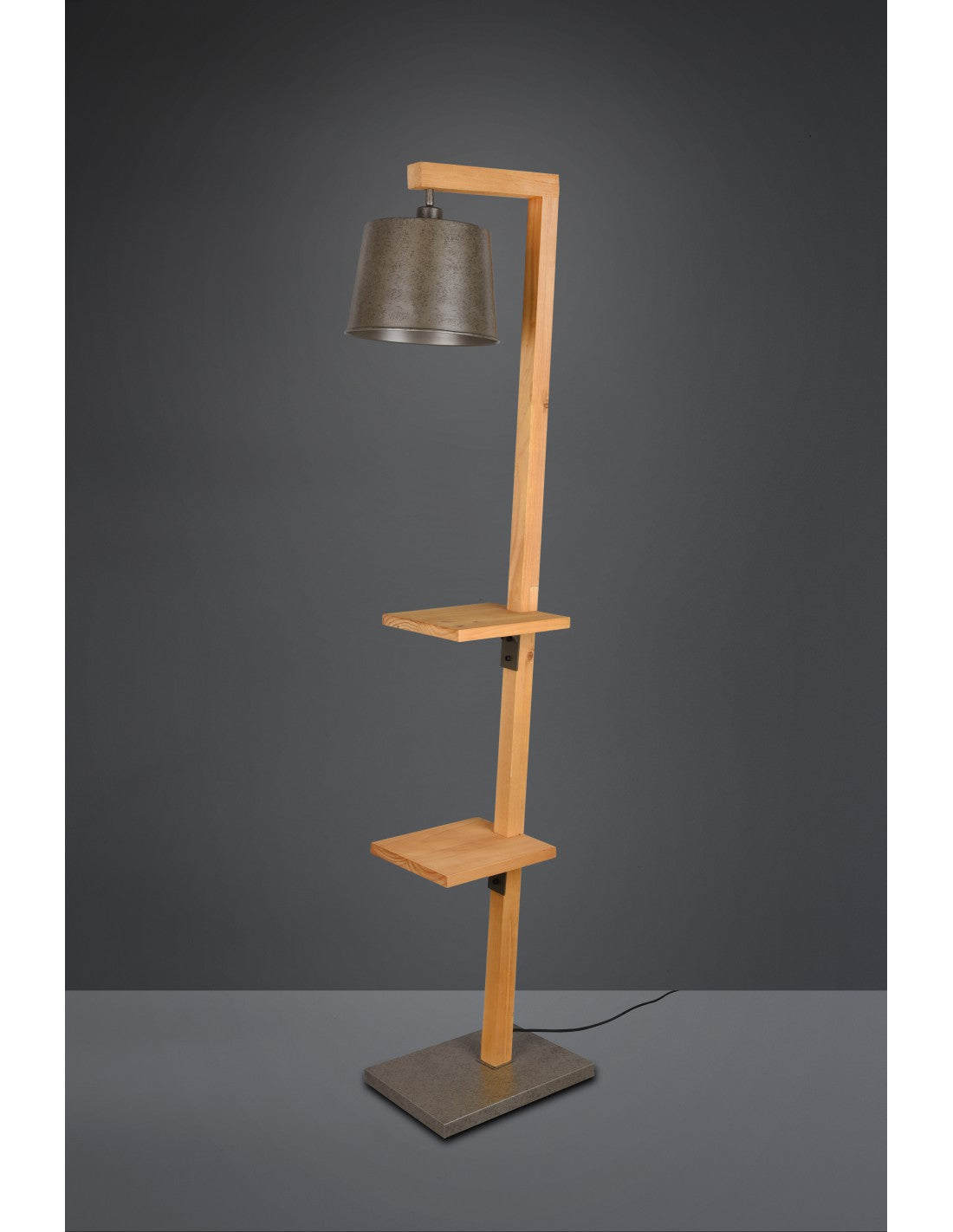 Vintage Stehlampe Holzregale Lampenschirm Nickel Rodrigo Trio Beleuchtung