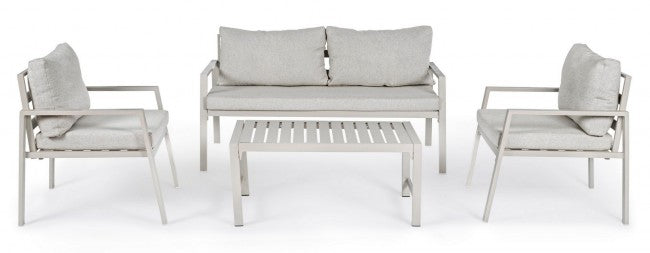 Elfenbeinfarbene Gartenlounge mit abnehmbaren Kissen