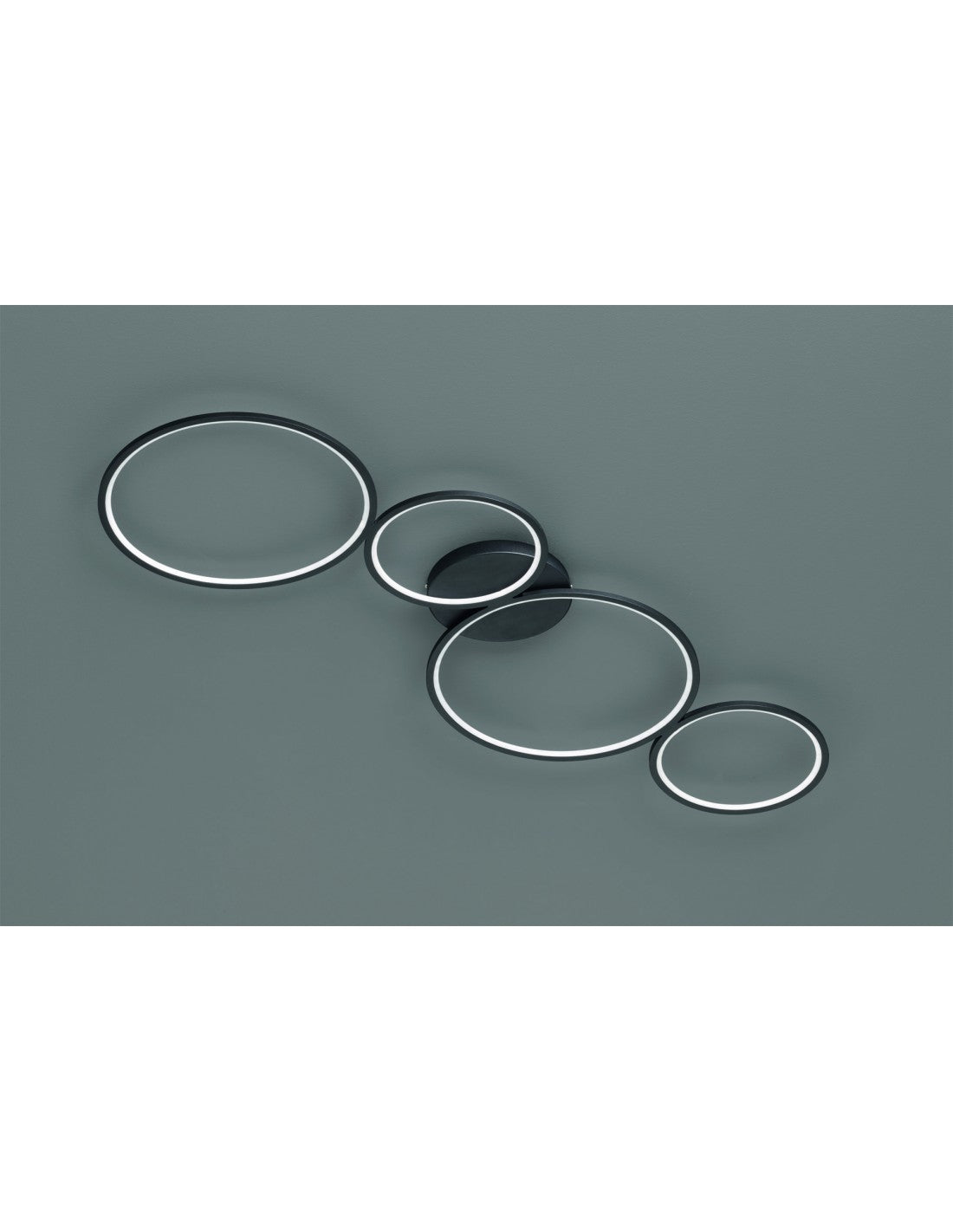 Deckenleuchte Rondo, 4 schwarze LED-Kreise, L97 cm, Trio-Beleuchtung