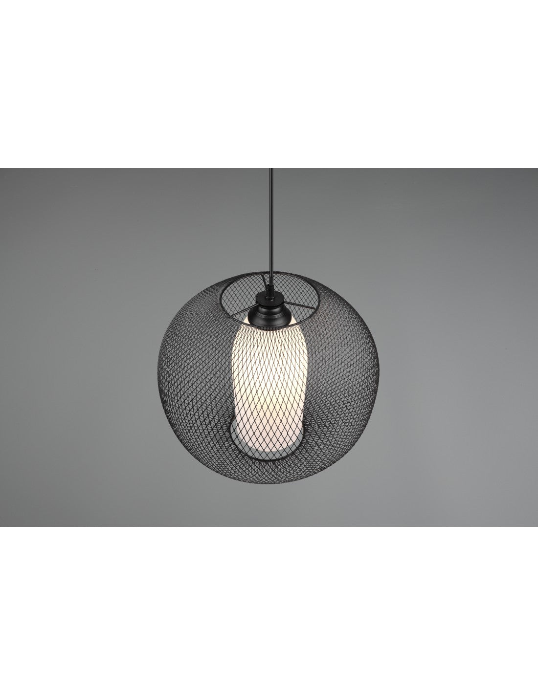 Hängender Kronleuchter-Diffusor, runder schwarzer Metallkäfig mit Opalglasdraht, Trio-Beleuchtung