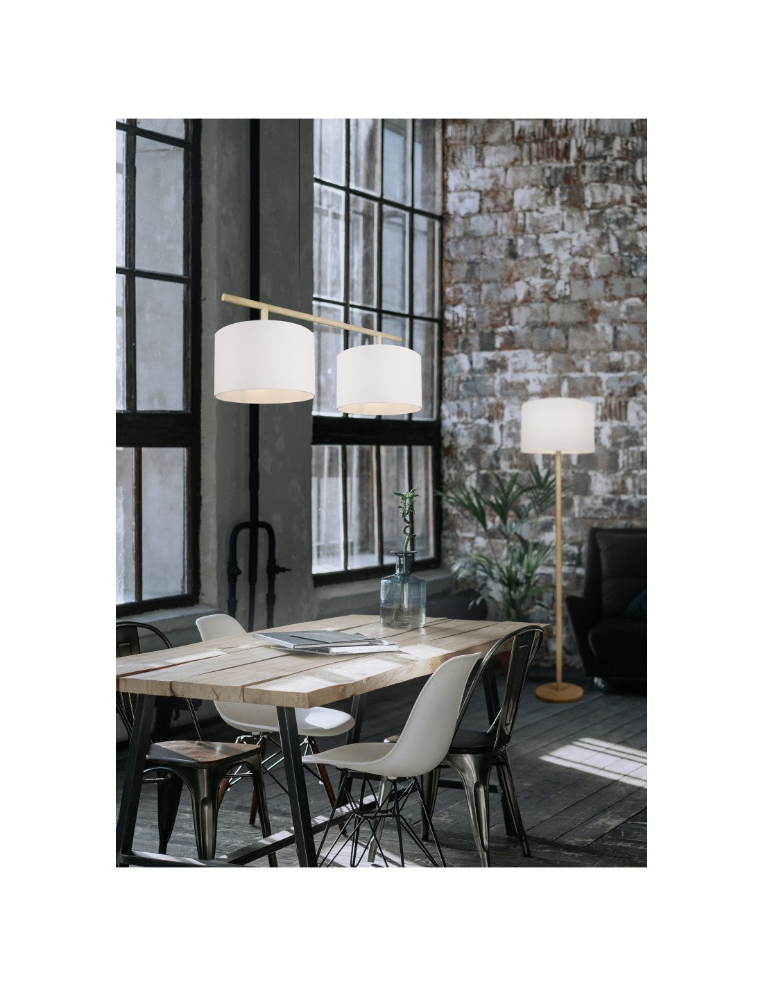 Elegante Piantana Korba Base Lare Paralume Bianco Trio Lighting