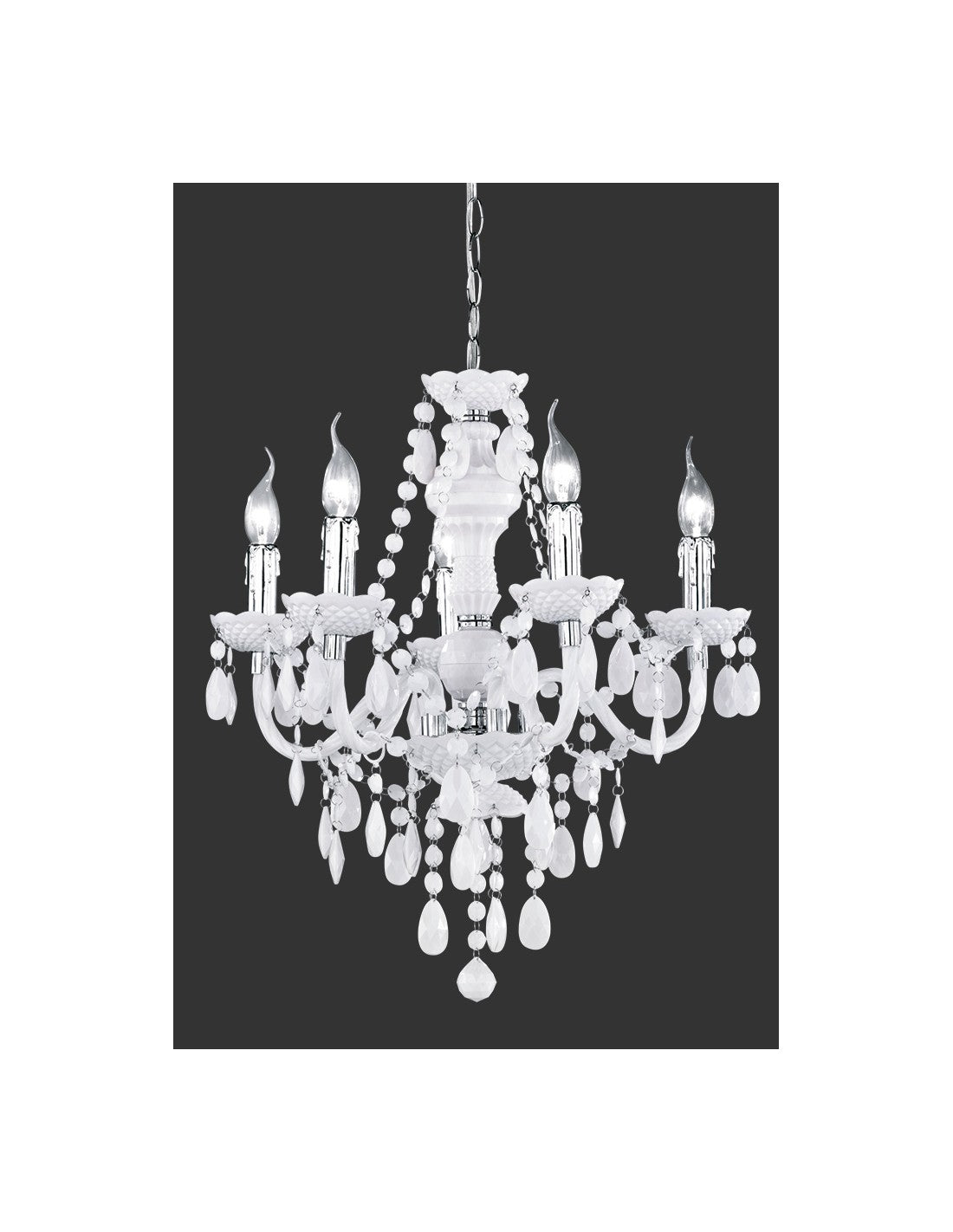 5-armiger Kronleuchter Lüster Classic in Chrom und Weiß mit dekorativen Anhängern von Trio Lighting