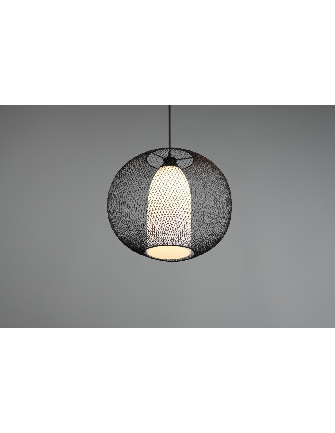 Hängender Kronleuchter-Diffusor, runder schwarzer Metallkäfig mit Opalglasdraht, Trio-Beleuchtung