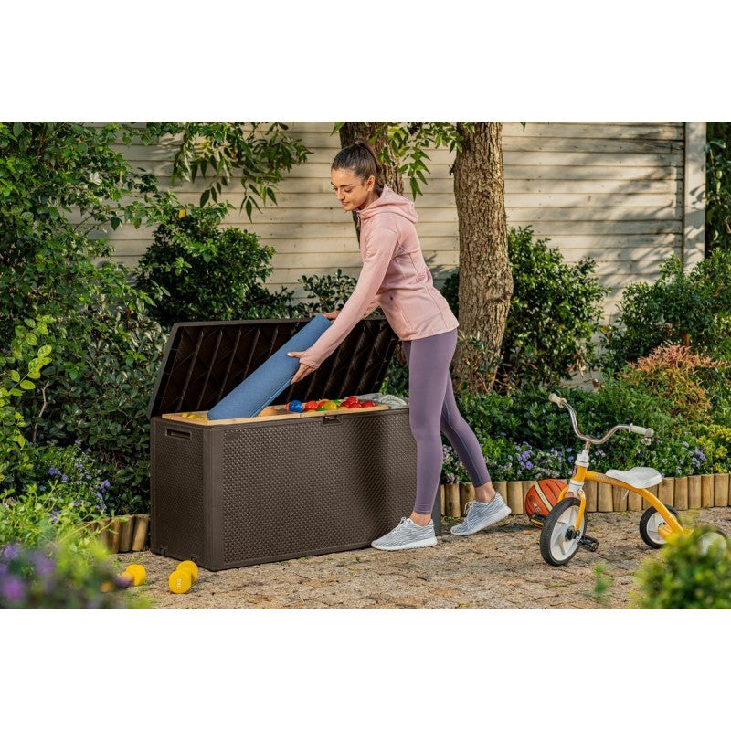 Truhe aus Kunstharz mit braunem EMILY-Netzgeflecht, 118 x 45 x 57 cm