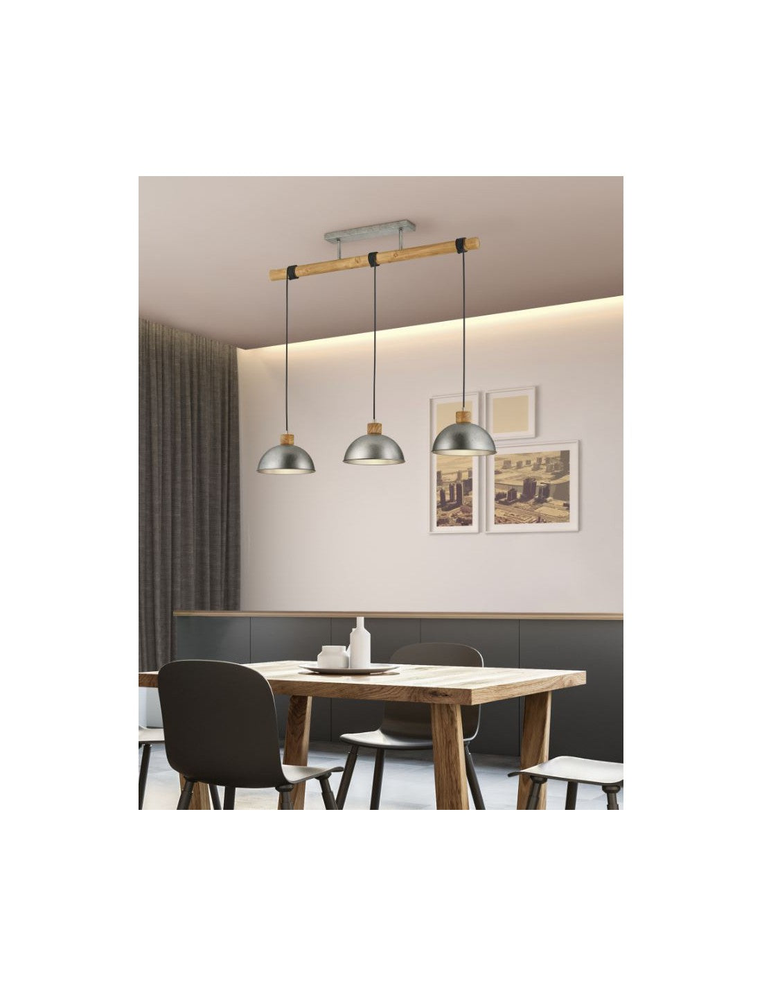Aufhängung mit 3 Kuppeln aus antikem Nickelmetall Delhi Trio Lighting