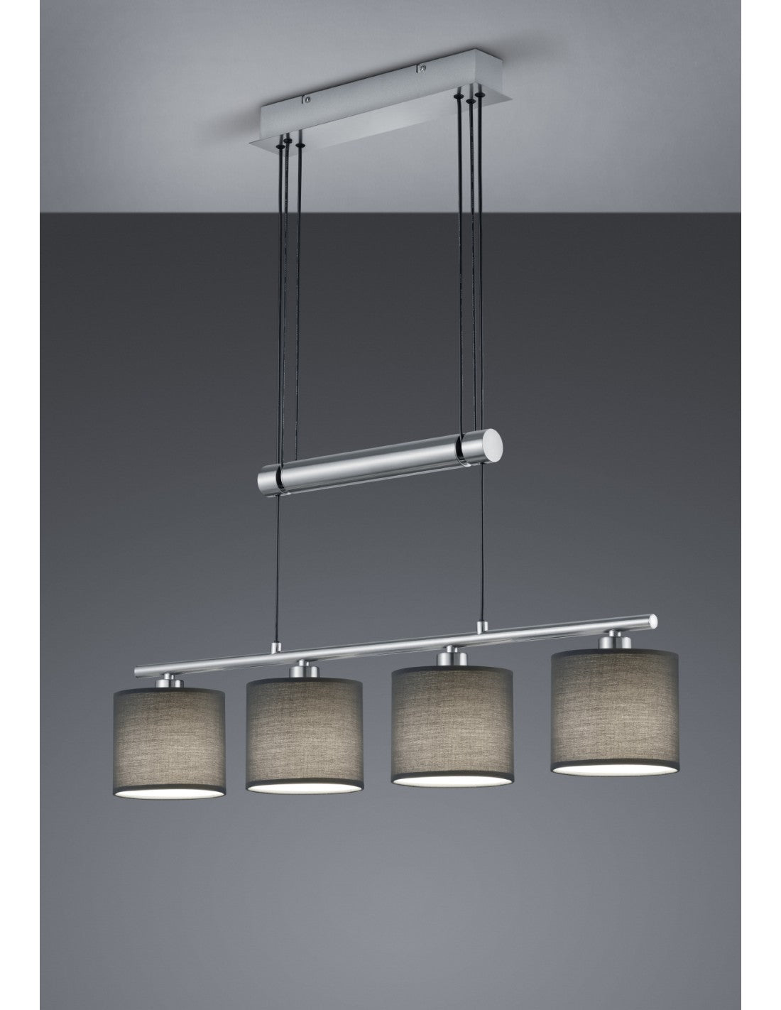 Aufhängung Garda Nickel 4 Lampen Stoff Grau L77 cm Trio Beleuchtung