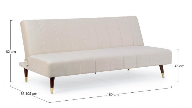 Alma 3-Sitzer-Schlafsofa Beige Samteffekt 180x88x82h cm