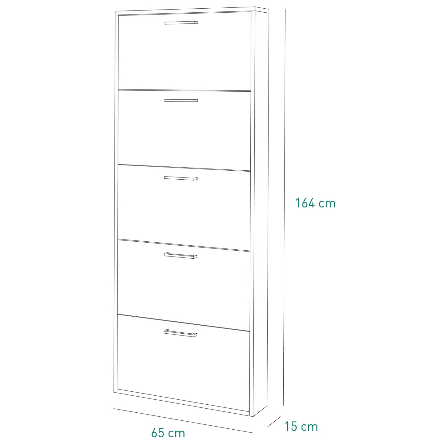 Scarpiera Slim Alta con 5 Ribalte - Fino a 15 Paia di Scarpe - Design Moderno - Dimensioni: 163.60x65.10x15.00 cm
