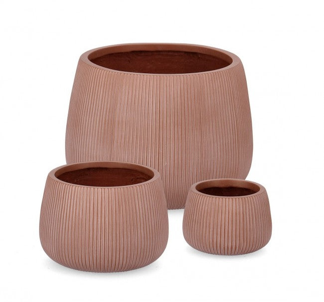 Set3 P.Vase Ribbed Bomb Terracotta Alto