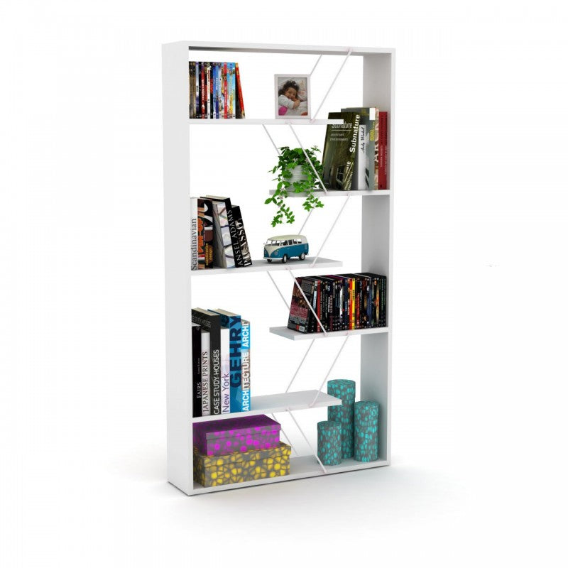 Modernes weißes Bücherregal mit Trennwand, H. 84 x 22 x 157 cm