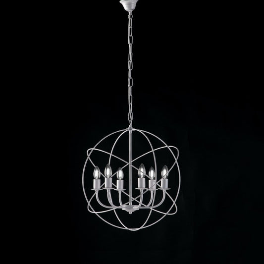 Glühbirm Dekan Eisen (II) -Eisensuspension Silber sechs Leuchten 51x h55 cm