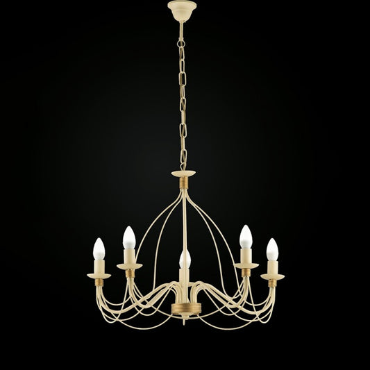 Kronleuchter Eisen Elfenbein Decape Finishing Gold fünf Leuchten 61x h45 cm