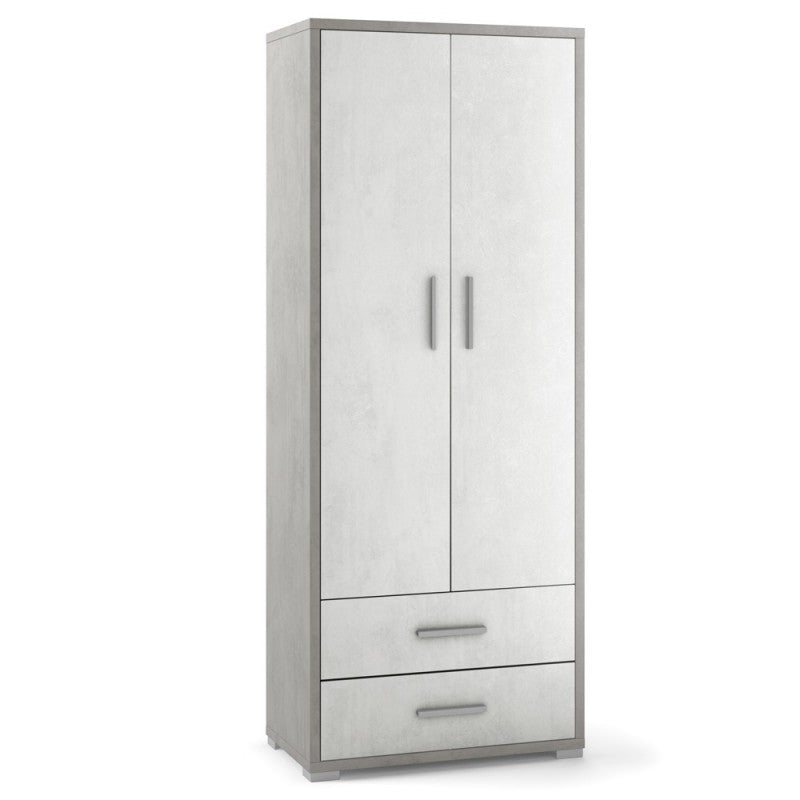 Mehrzweckschrank mit zwei Türen und zwei Schubladen aus weißem Zement, 71 x 41 x 182 cm
