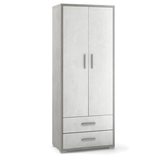Mehrzweckschrank mit zwei Türen und zwei Schubladen aus weißem Zement, 71 x 41 x 182 cm