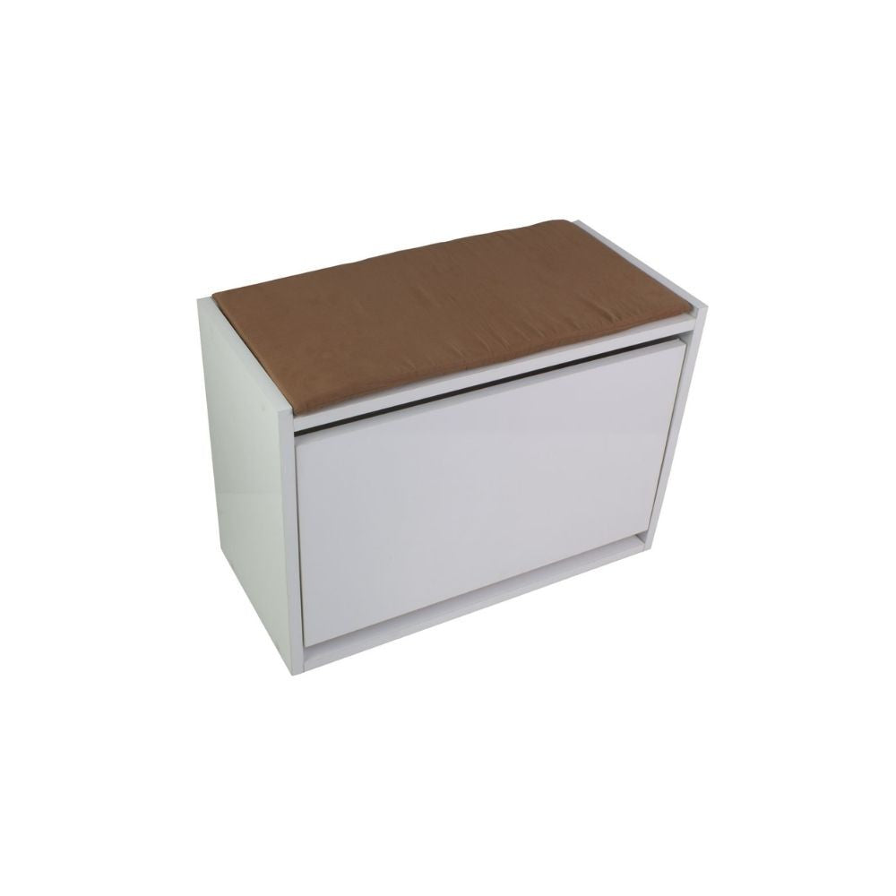 Schuhregal mit Bank Susa in weißer Farbe mit Klappenöffnung